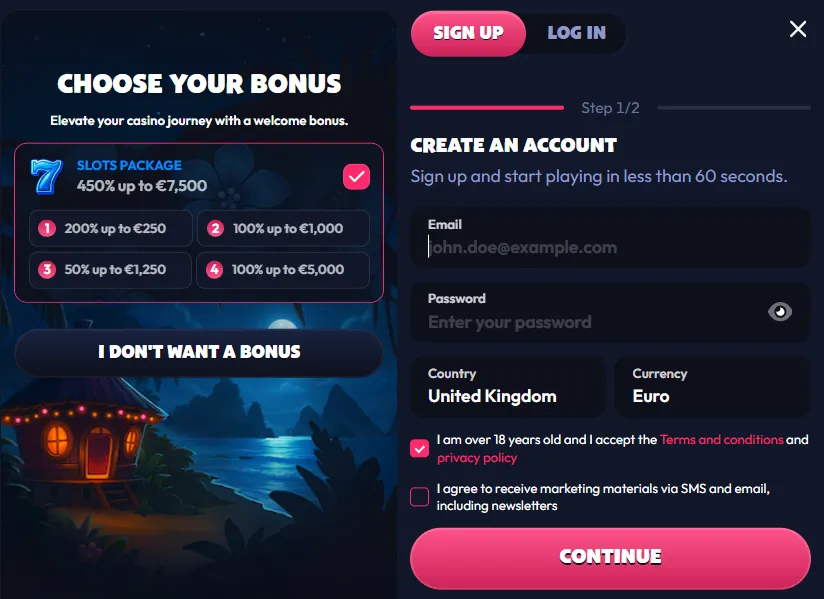 seven casino sign up